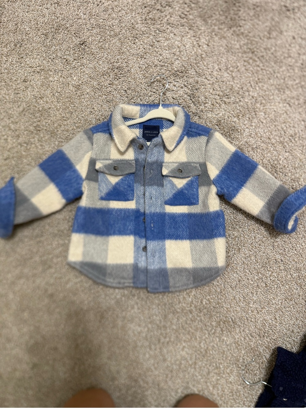 Janie and Jack Blue and Cream Plaid Shacket